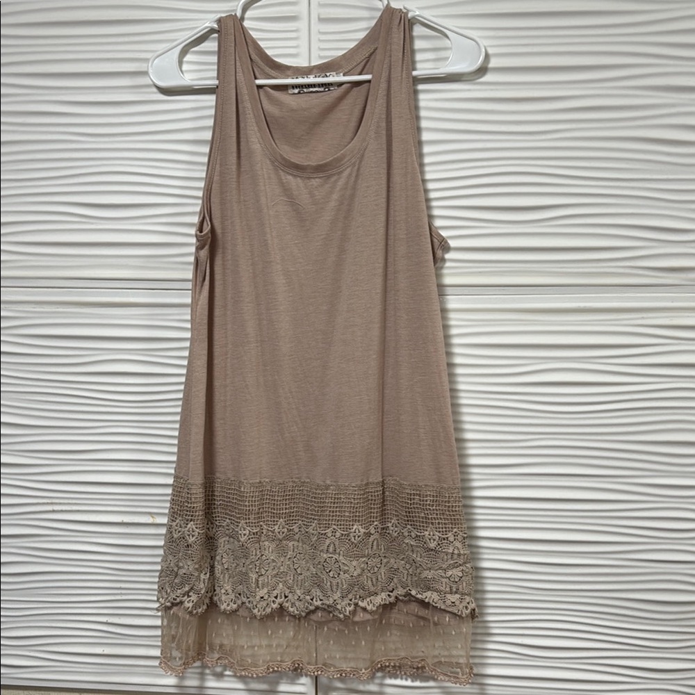 Tan Sleeveless Lace Hem Dress